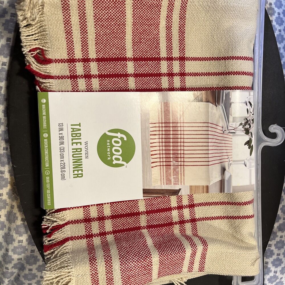 FOOD NETWORK Woven Table Runner 13” X 90” Red Stripe-NEW